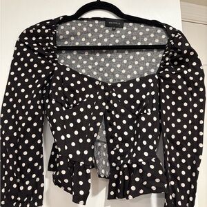 MAJORELLE Black and White Polka Dot Blouse